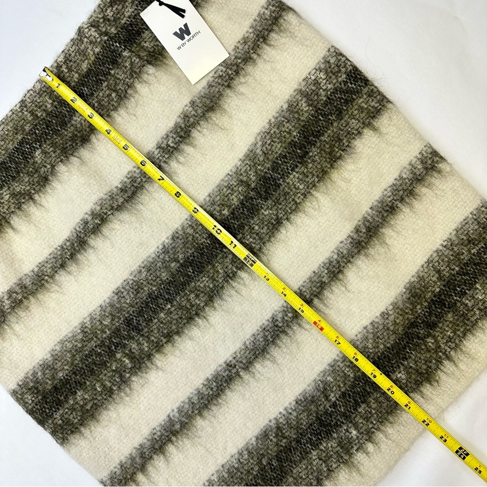 W by Worth Brushed Striped Mini Skirt Womens Size 12 Ivory & Tarragon Wool Blend - Picture 3 of 11